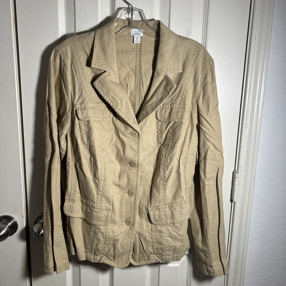 Apt 9 Linen Blend Utility Blazer Jacket Soft Khaki 18W